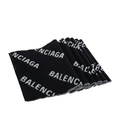 BALENCIAGA 巴黎世家經典滿版品牌小字母LOGO羊絨圍巾 (黑色/灰色)