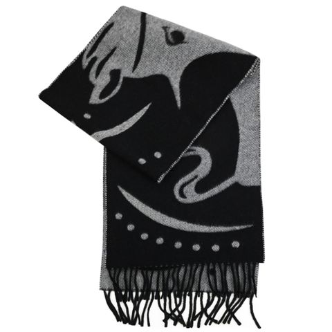 BURBERRY 8099740 馬頭標誌雙面喀什米爾羊毛長圍巾.黑/灰