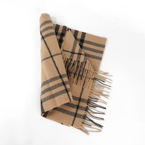 BURBERRY 大格紋寬版羊毛長圍巾(駝色) 80942811