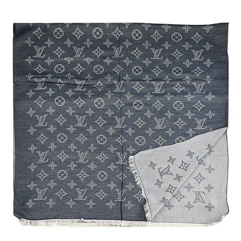 Louis Vuitton LV M78474 Monogram Shadow 雙面花紋圍巾/披肩.牛仔藍 現貨
