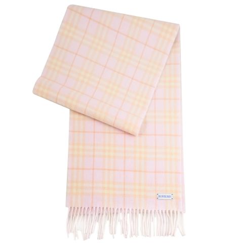 BURBERRY 8083276 經典格紋喀什米爾羊毛圍巾.粉/淺黃