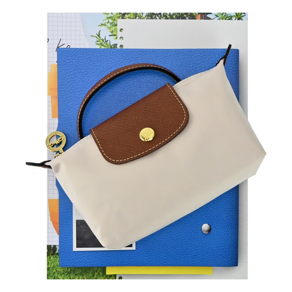 Longchamp  LE PLIAGE系列再生尼龍手提化妝包(奶杏)