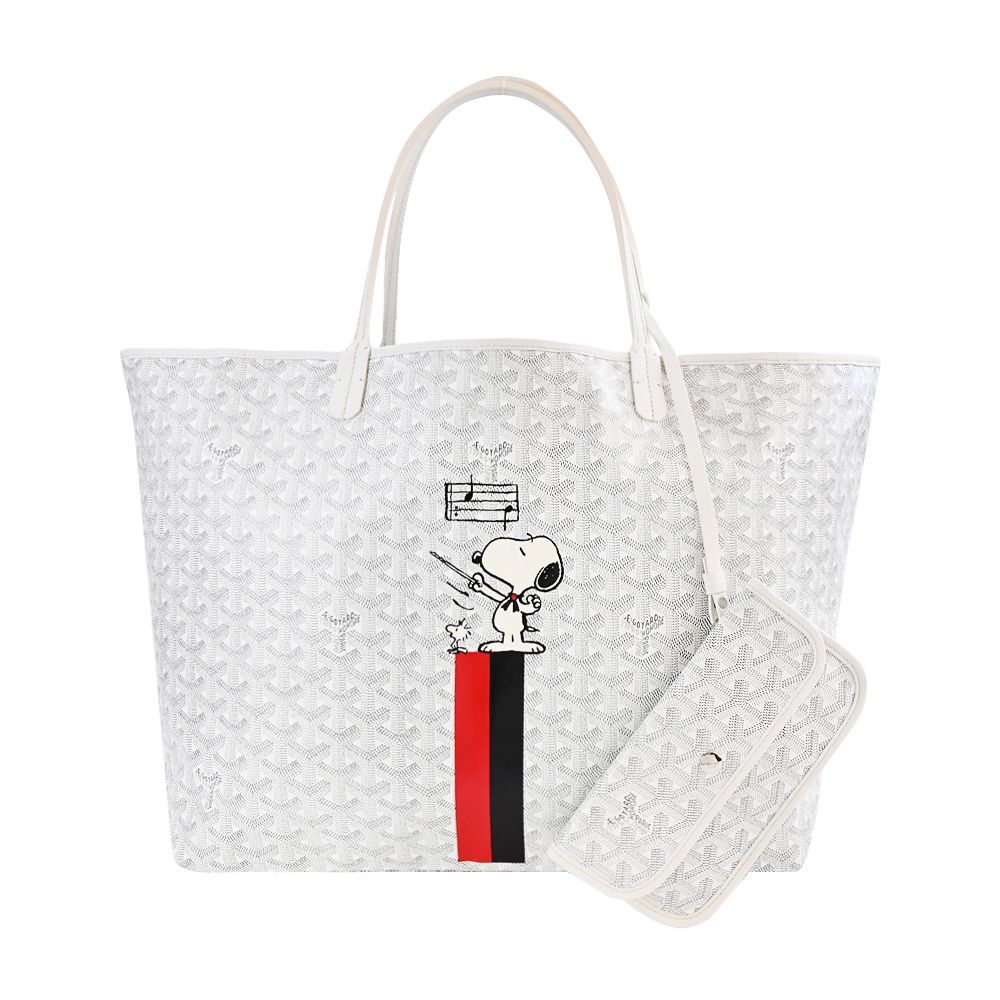 GOYARD 高雅德  STLOUI SNOOPY 聯名款條紋塗料帆布LOGO子母購物包-大/白/紅黑