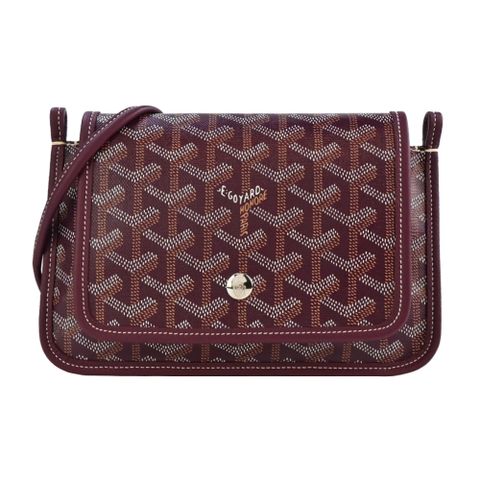 GOYARD PLUMET 經典LOGO翻蓋扁斜背包-酒紅