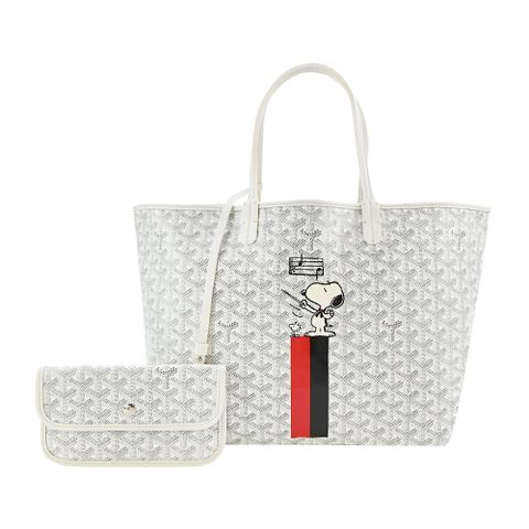 GOYARD 高雅德 SNOOPY 聯名款條紋塗料帆布LOGO子母購物包-小/白/紅黑