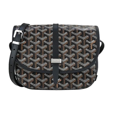 GOYARD BELVEDERE 經典LOGO防水帆布翻蓋馬鞍斜包-小/黑