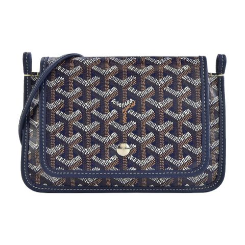 GOYARD PLUMET 經典LOGO翻蓋扁斜背包-海軍藍