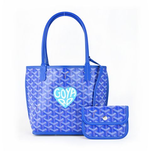 GOYARD 高雅德 心形印記LOGO雙面購物包-迷你/天藍