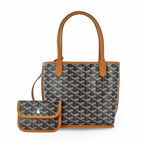 GOYARD ANJOU雙面塗料帆布logo購物包-迷你/棕黑