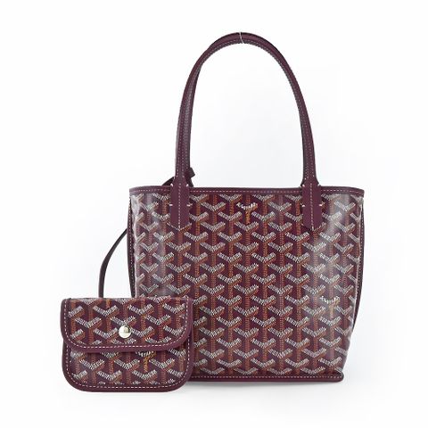 GOYARD 高雅德 ANJOU雙面塗料帆布logo購物包-迷你/酒紅