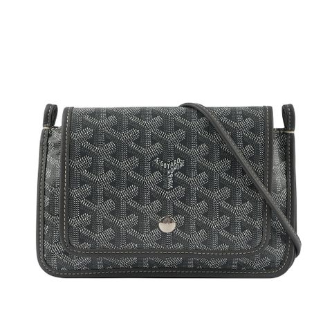 GOYARD Plumet PM 塗層帆布扁形皮夾式斜背包(灰色) PLUMETPMLTY51CL51P