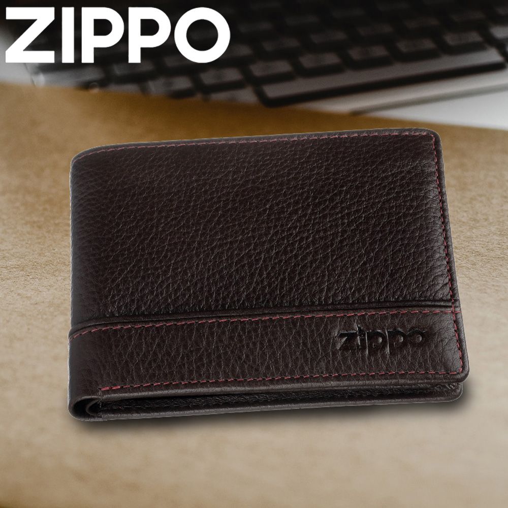 Zippo 【官方授權店】棕色牛皮三折皮夾(常規款)