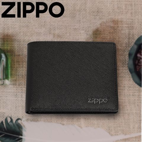 Zippo 【官方授權店】黑色十字壓紋雙折皮夾(常規款)