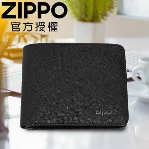 Zippo 【官方授權店】黑色十字壓紋雙折皮夾(拉鍊款)