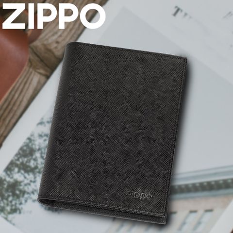 Zippo 【官方授權店】黑色十字壓紋三折皮夾(直立長款)