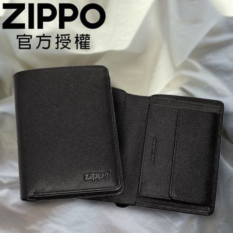 Zippo 【官方授權店】黑色十字壓紋雙折皮夾(直立款)