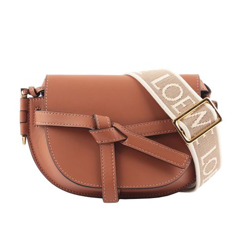 LOEWE Gate Mini 新款柔軟小牛皮緹花背帶馬鞍斜背/腰包(焦糖色) A650N46X13 2530