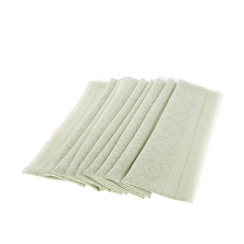 LOEWE 新款滿版Anagram 圖案羊毛絲質流蘇邊圍巾 (淡青釉/140X140)