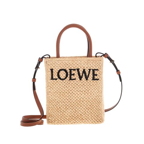 LOEWE 新款撞色 LOEWE 標誌Standard Tote酒椰葉手提/斜背包 (自然色)