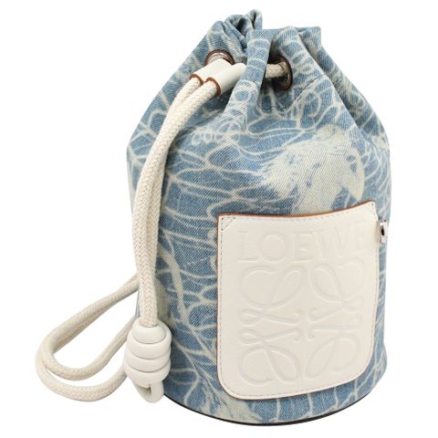 LOEWE x Paula’s Ibiza 水波印花帆布束口水桶包.藍/白