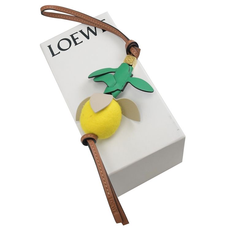 LOEWE 羅威 立體檸檬造型毛氈牛皮鑰匙圈吊飾