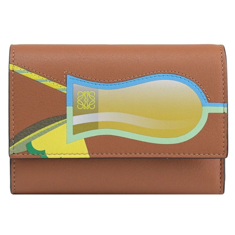 LOEWE 羅威  x Paulas Ibiza 雞尾酒印花釦式零錢短夾.咖/橘