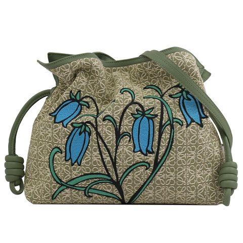 LOEWE Herbarium Flamenco 緹花帆布束口斜背包.酪梨綠