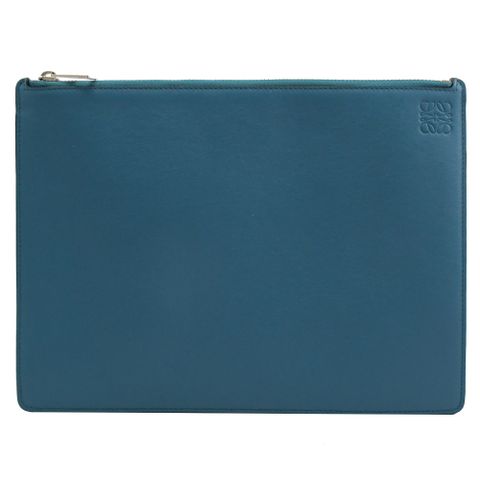 LOEWE 烙印LOGO雙面撞色手拿包/收納包.藍/橘