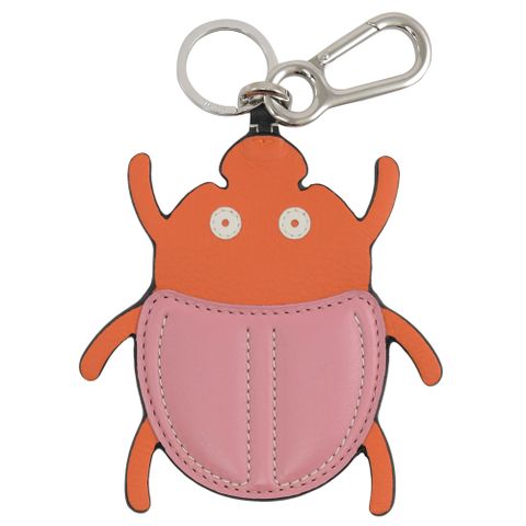 LOEWE 壓印LOGO甲蟲造型牛皮鑰匙圈吊飾.粉/橘