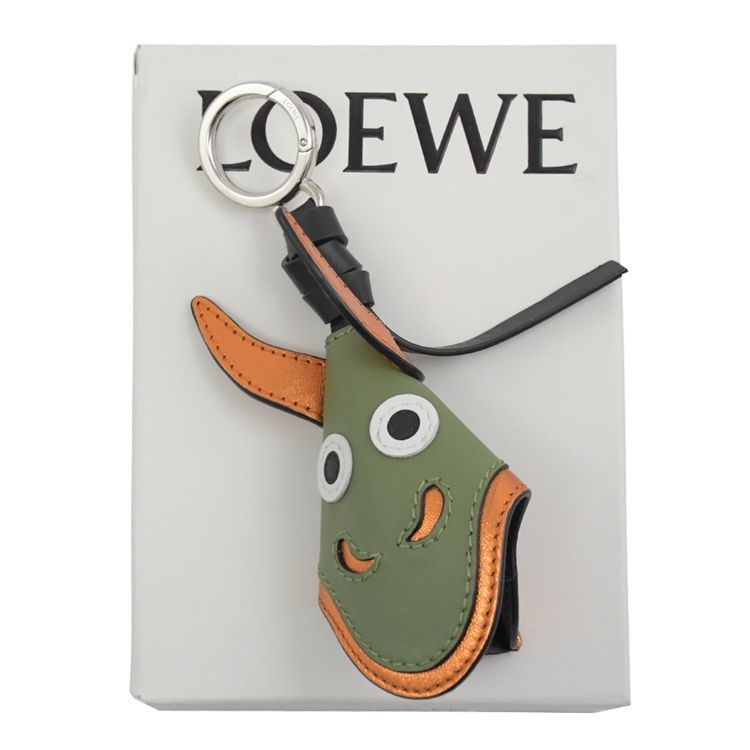 LOEWE 羅威 壓印LOGO龍首造型牛皮鑰匙圈吊飾.綠