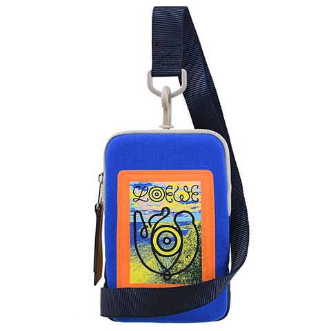 LOEWE Eye/LOEWE/Nature 撞色帆布斜背手機包.藍/橘