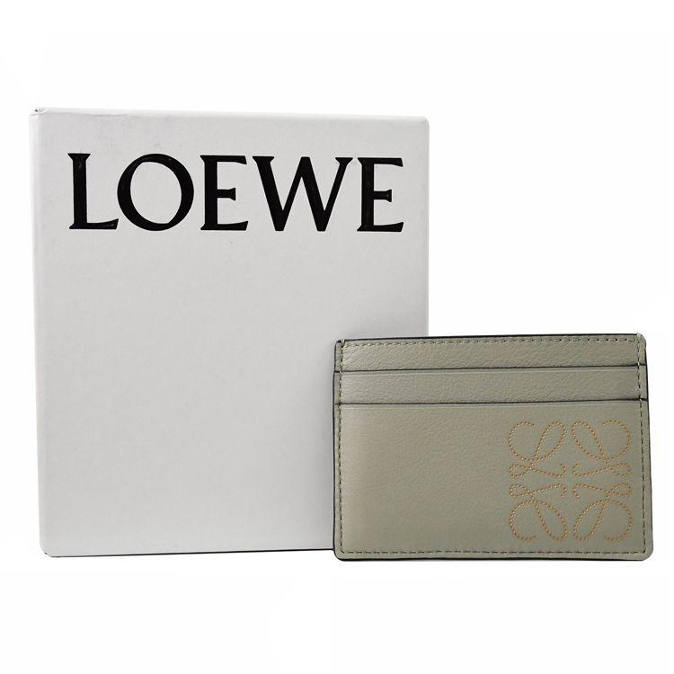 LOEWE 羅威  經典烙印LOGO牛皮隨身卡夾.灰綠