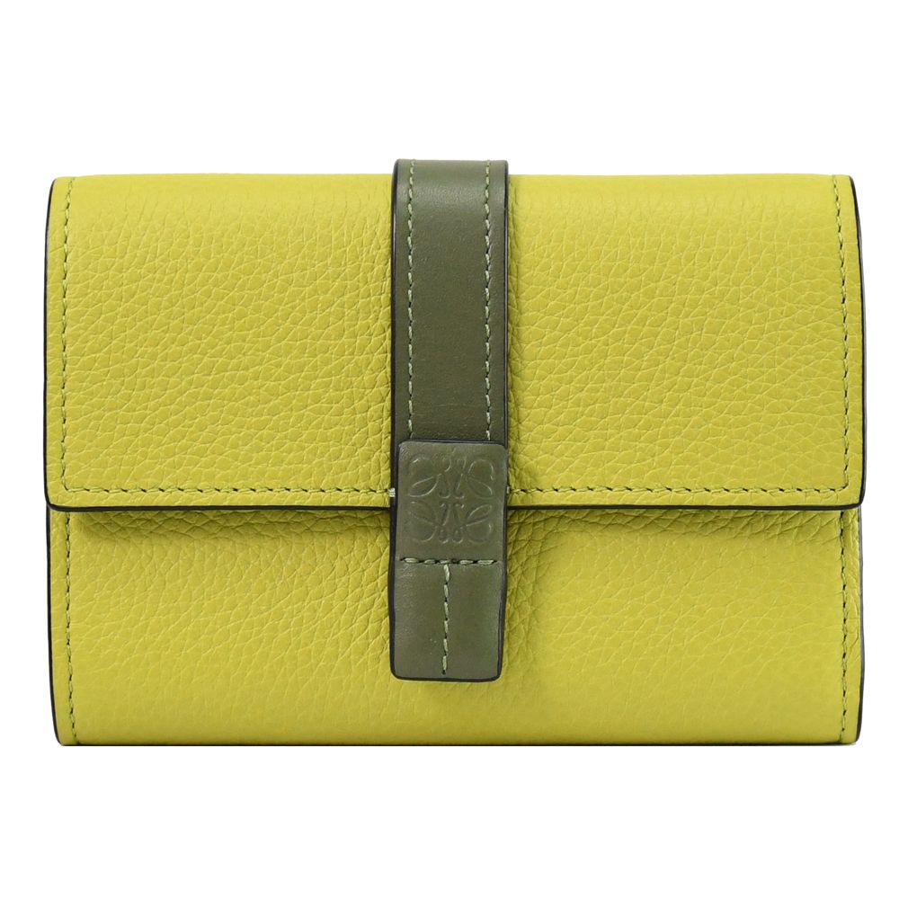 LOEWE 羅威  經典烙印LOGO撞色小牛皮釦式零錢短夾.淺綠
