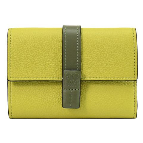 LOEWE 經典烙印LOGO撞色小牛皮釦式零錢短夾.淺綠