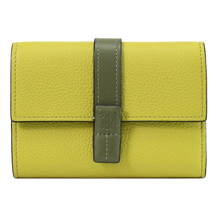LOEWE 羅威  經典烙印LOGO撞色小牛皮釦式零錢短夾.淺綠