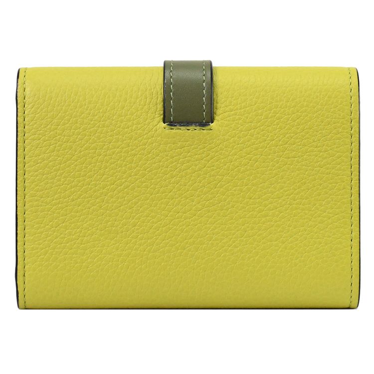 LOEWE 羅威  經典烙印LOGO撞色小牛皮釦式零錢短夾.淺綠