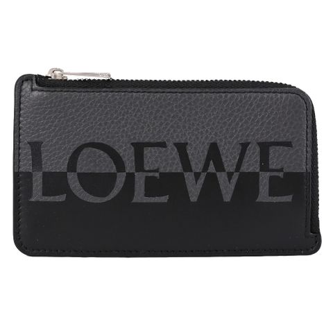 LOEWE 撞色LOGO印花牛皮卡片零錢包.黑/灰