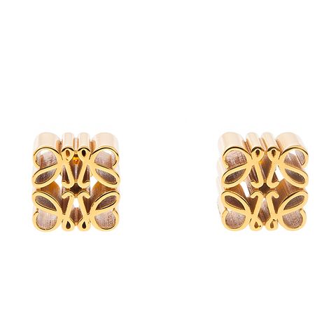 LOEWE 羅威 新款紋銀立體 Anagram 穿式耳環 (金色)
