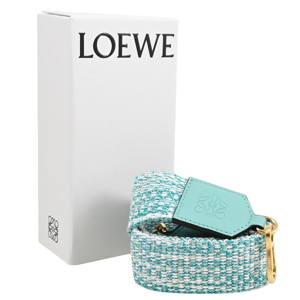 LOEWE 羅威  電繡LOGO雙色寬版織帶造型替換背帶.水藍 98cm