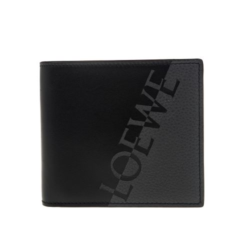 LOEWE 新款光滑小牛皮飾有雙色LOEWE 徽標八卡短夾 (無菸煤色/黑色)