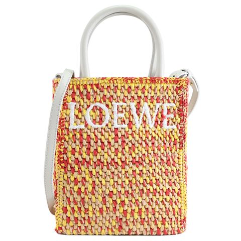 LOEWE 羅威 Standard A5 品牌LOGO渡假風草編手提兩用包.白邊