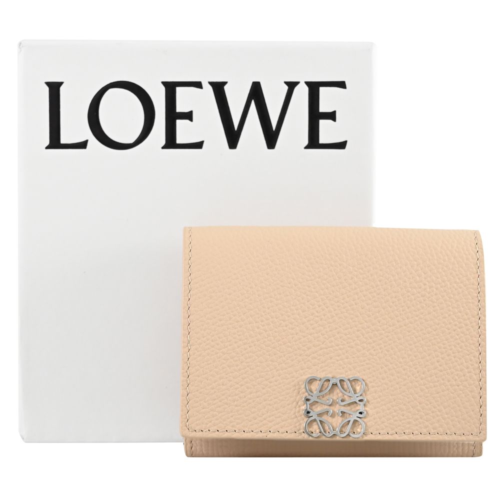 LOEWE 羅威 ANAGRAM 金屬LOGO釦式三折零錢短夾.裸色