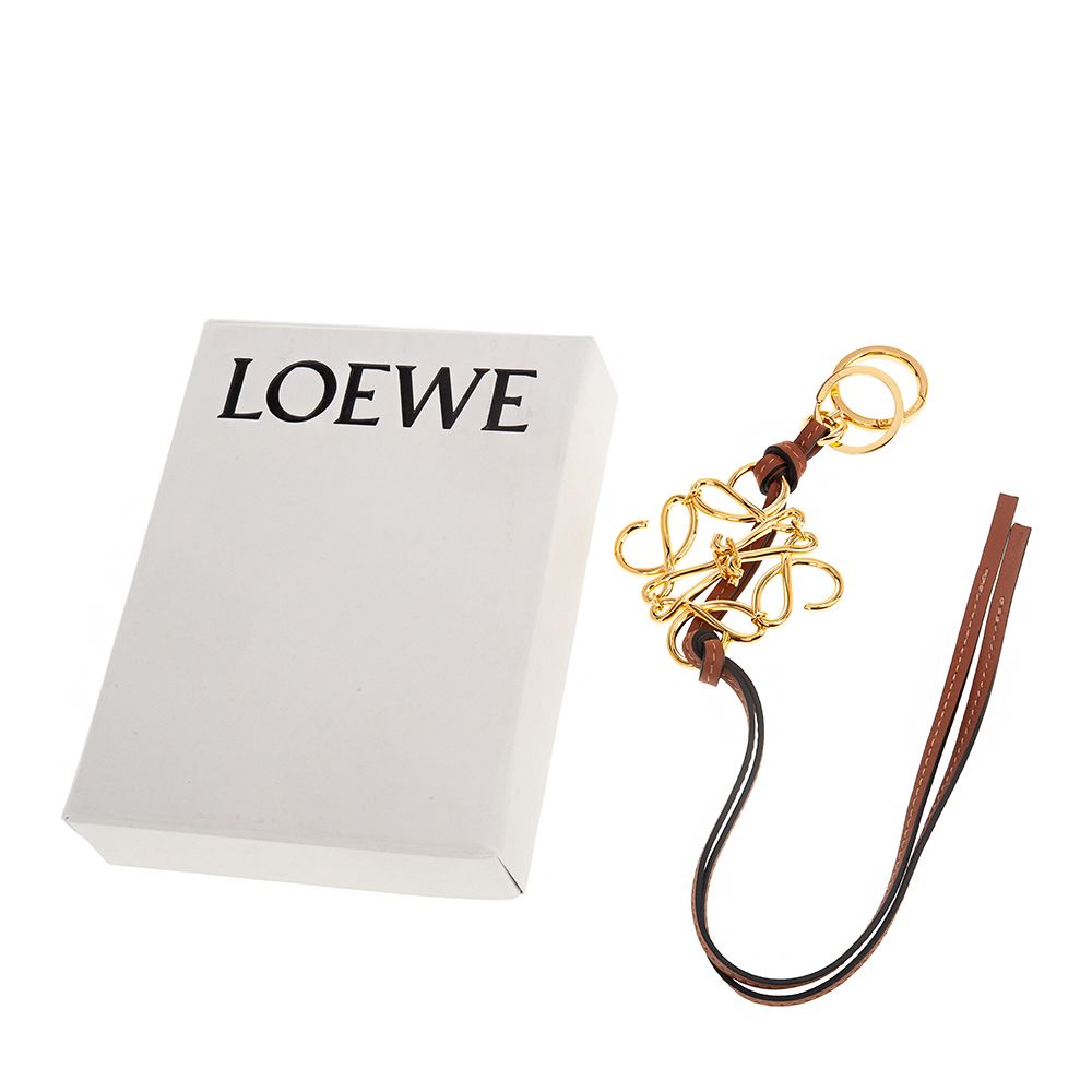 LOEWE 羅威  新款Anagram LOGO圖案鍍金小牛皮飾雙環扣吊飾 (金色)