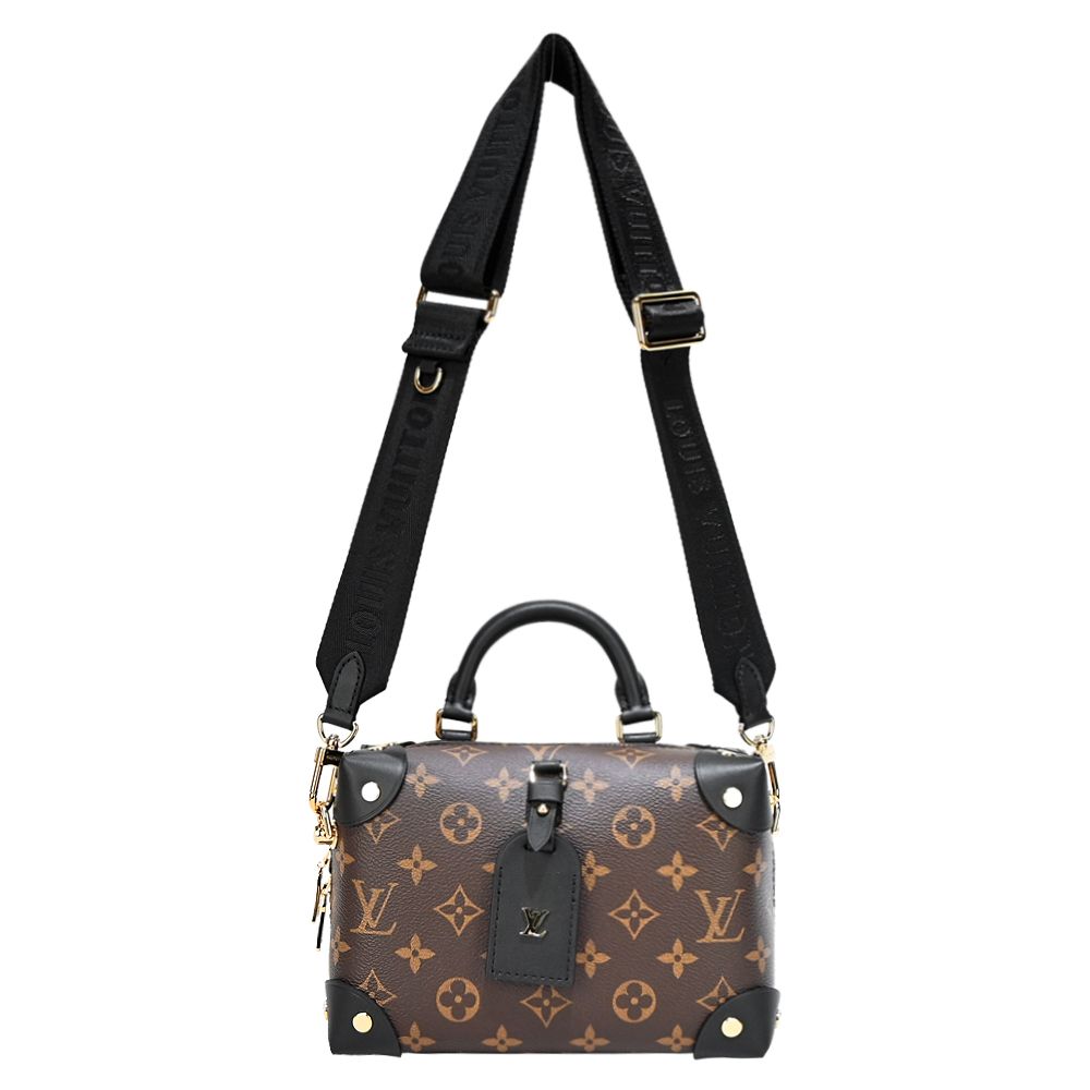 Louis Vuitton Petite Malle Souple 帆布復古行李箱造型斜肩背包(黑棕