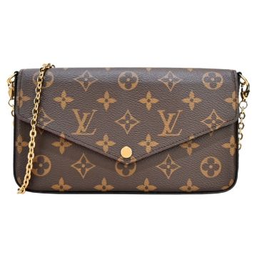  Louis Vuitton Pochette Flicie 鍊帶手提多功能肩背晚宴包(桃x卡其棕)