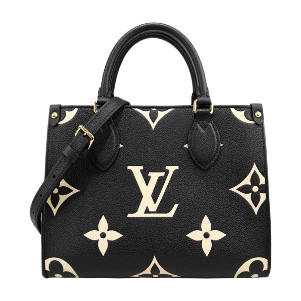 Louis Vuitton 路易威登 Louis Vuitton CABAS ONTHEGO PM 牛皮壓花手提肩背包(黑色/米白色)