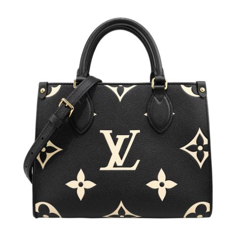 Louis Vuitton/LV 路易威登 Louis Vuitton CABAS ONTHEGO PM 牛皮壓花手提肩背包(黑色/米白色)