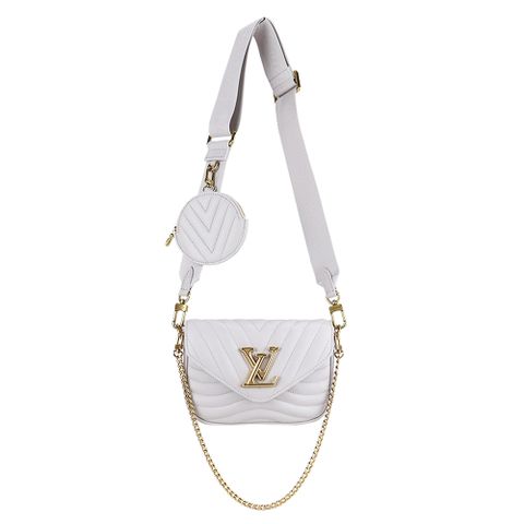 Louis Vuitton 新款NEW WAVE MULTI-POCHETTE絎縫小牛皮二合一零錢翻蓋斜背包(粉紫)