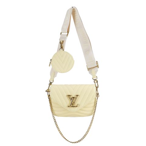 Louis Vuitton 新款NEW WAVE MULTI-POCHETTE絎縫小牛皮二合一零錢翻蓋斜背包(黃)