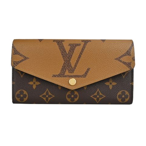 Louis Vuitton Sarah 帆布皮革襯裡信封長夾(棕/咖)